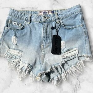 Superdry Eliza Light Blue Distressed cut off shorts sz 28 nwt